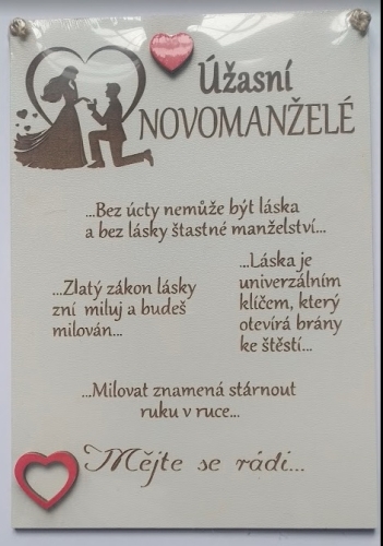 Dřevěná cedulka úžasní novomanželé